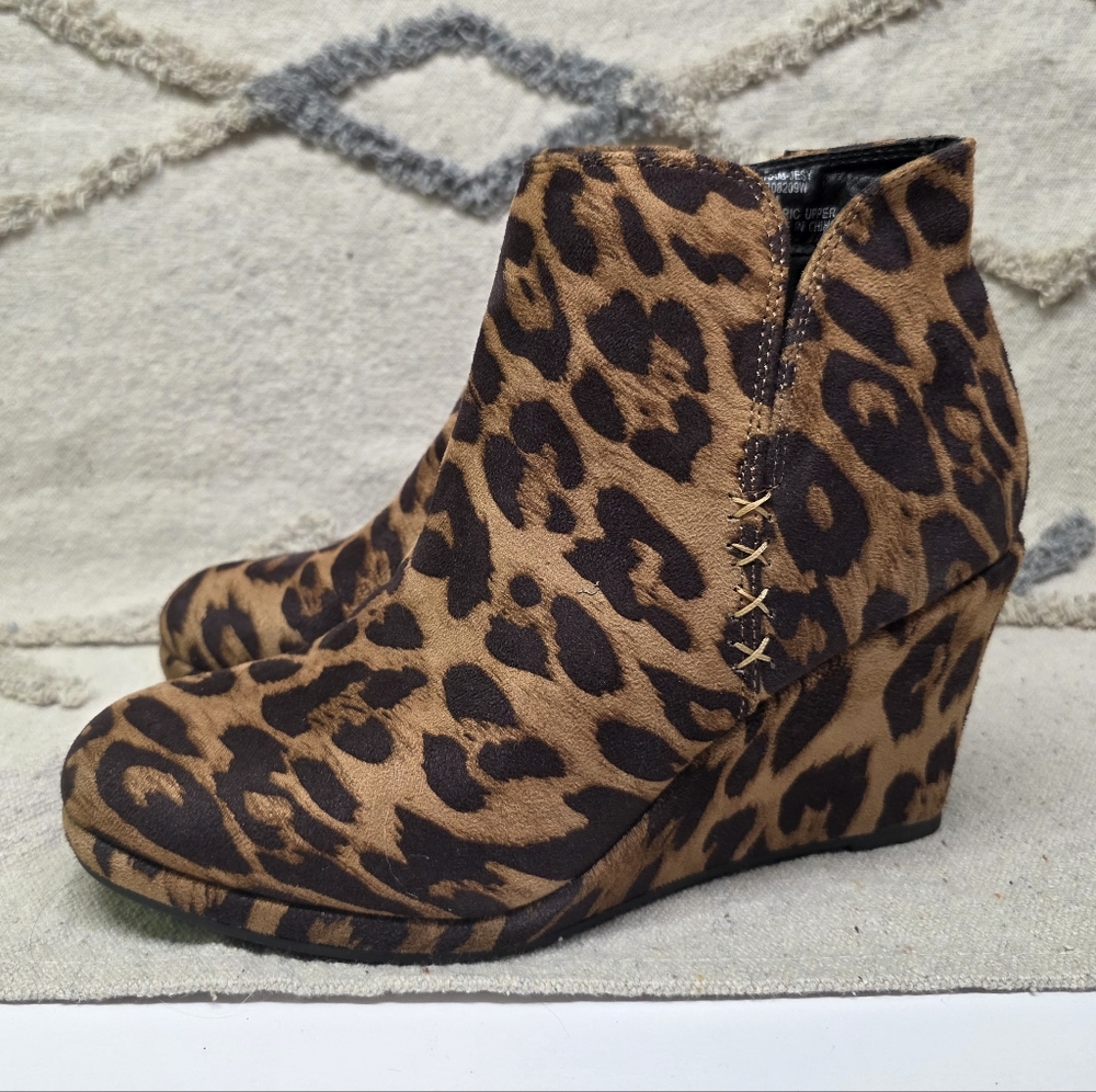 Rampage Leopard Print Wedge Ankle Boots